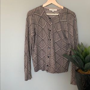 LOFT Black and Tan patterned cardigan